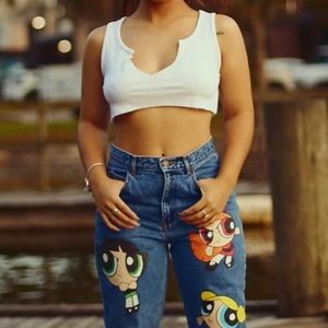 PowerPuff handpainted vintage jeans